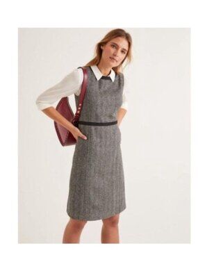 Boden Heritage British Tweed Gray Herringbone Shift Dress 14R
